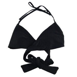 Aerie Wrap Halter Bikini Top Women's Size Medium Black Removable Pads Swimsuit